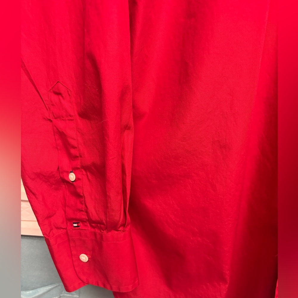 Tommy Hilfiger Men's Red 100% Cotton Button Down Dress Shirt -Size 17 -32/33 - Picture 4 of 6